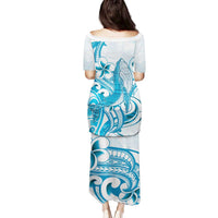 Blue Hawaii Humpback Whale Family Matching Puletasi and Hawaiian Shirt Polynesian Tribal Ocean Vibes LT14 - Polynesian Pride