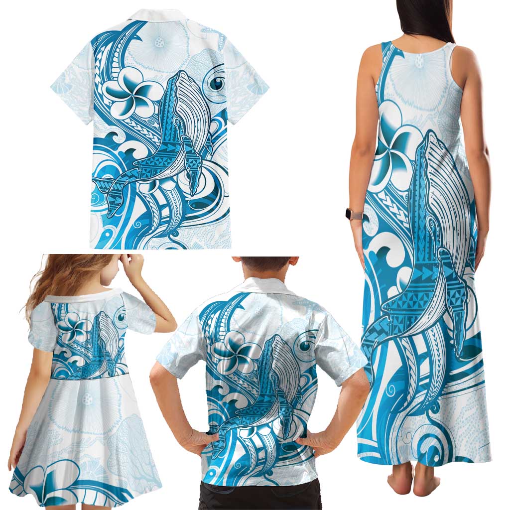 Blue Hawaii Humpback Whale Family Matching Tank Maxi Dress and Hawaiian Shirt Polynesian Tribal Ocean Vibes