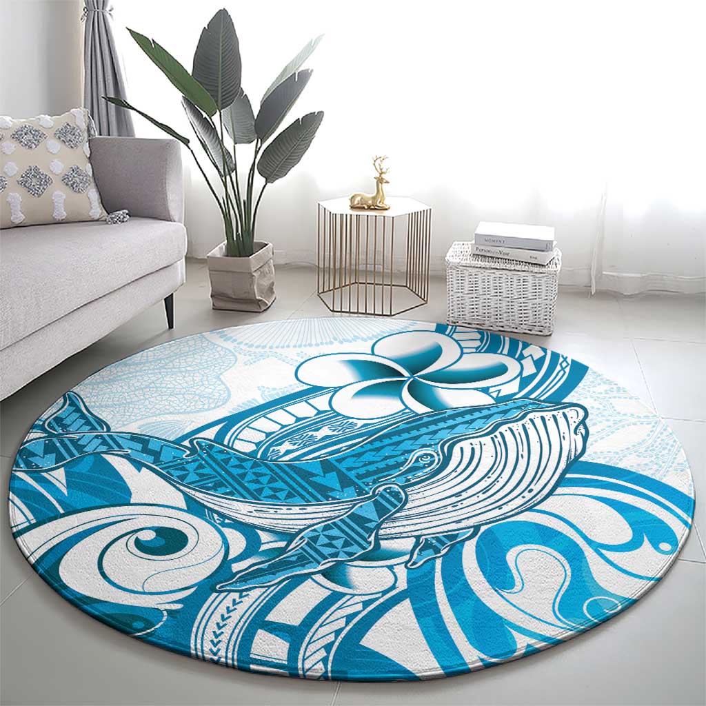 Blue Hawaii Humpback Whale Round Carpet Polynesian Tribal Ocean Vibes LT14 - Polynesian Pride