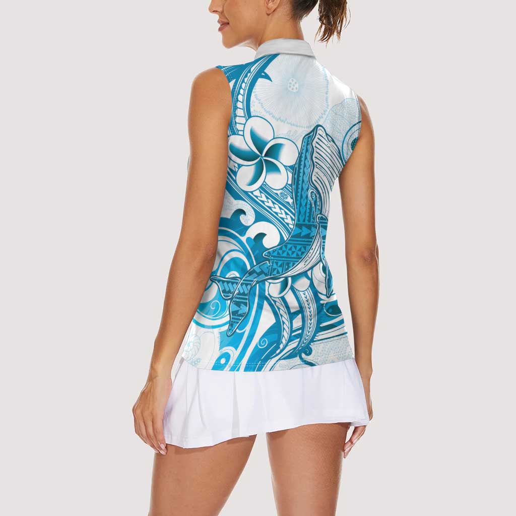 Blue Hawaii Humpback Whale Women Sleeveless Polo Shirt Polynesian Tribal Ocean Vibes LT14 - Polynesian Pride