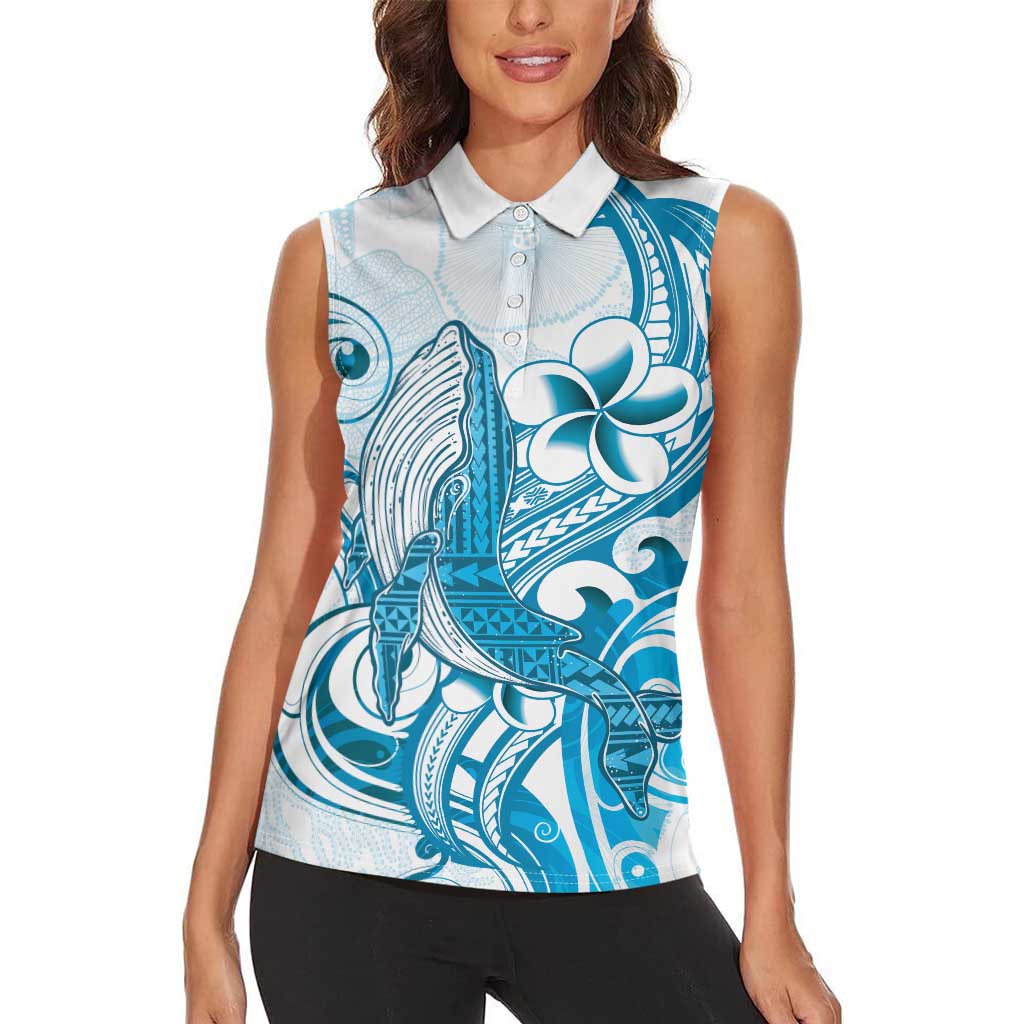 Blue Hawaii Humpback Whale Women Sleeveless Polo Shirt Polynesian Tribal Ocean Vibes LT14 - Polynesian Pride