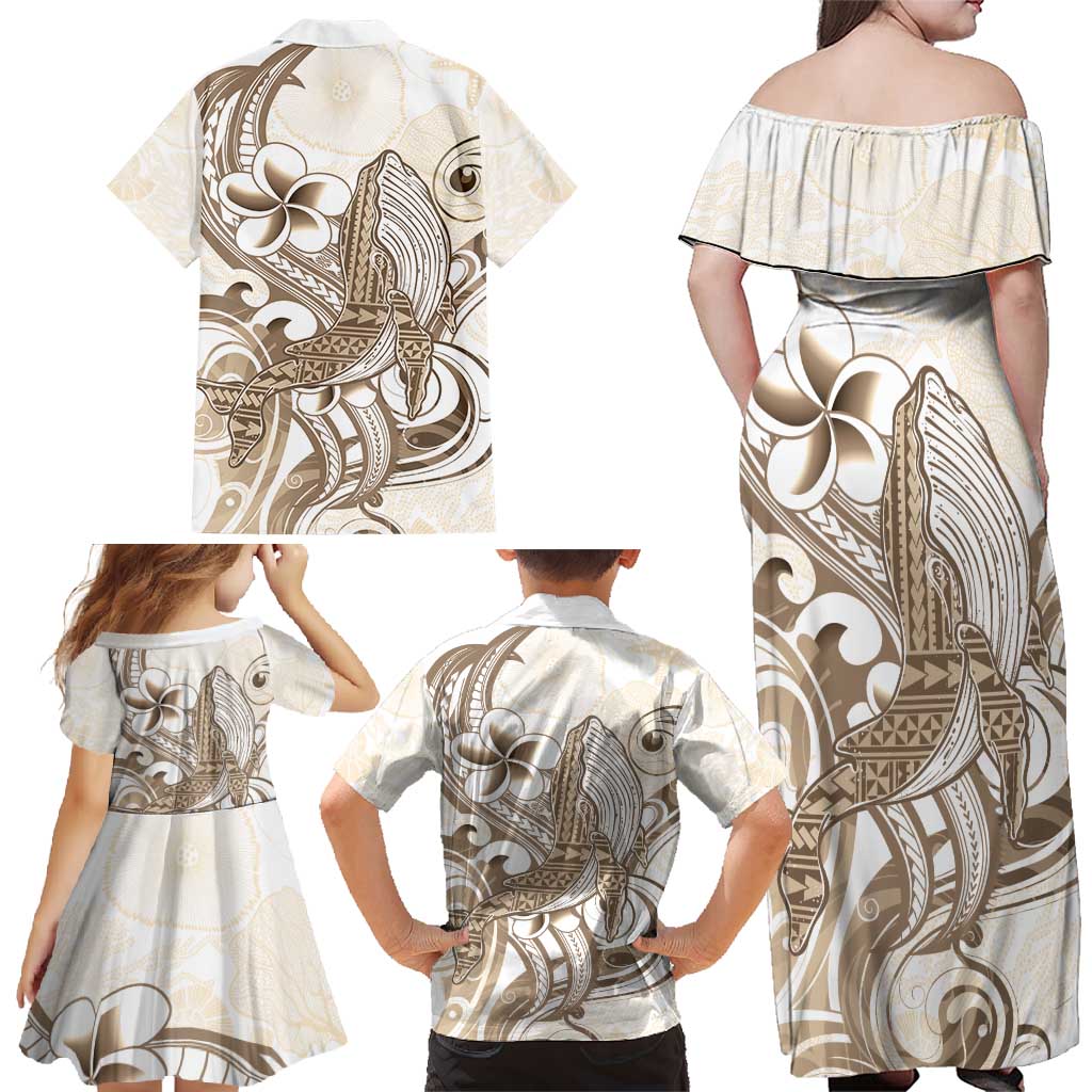 Brown Hawaii Humpback Whale Family Matching Off Shoulder Maxi Dress and Hawaiian Shirt Polynesian Tribal Ocean Vibes LT14 - Polynesian Pride