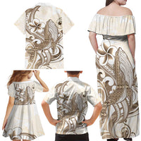 Brown Hawaii Humpback Whale Family Matching Off Shoulder Maxi Dress and Hawaiian Shirt Polynesian Tribal Ocean Vibes LT14 - Polynesian Pride