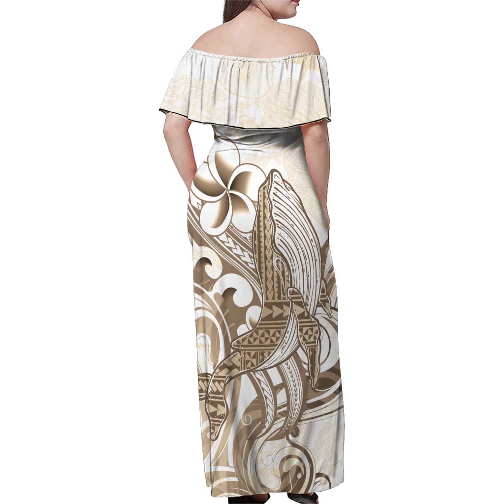 Brown Hawaii Humpback Whale Family Matching Off Shoulder Maxi Dress and Hawaiian Shirt Polynesian Tribal Ocean Vibes LT14 - Polynesian Pride