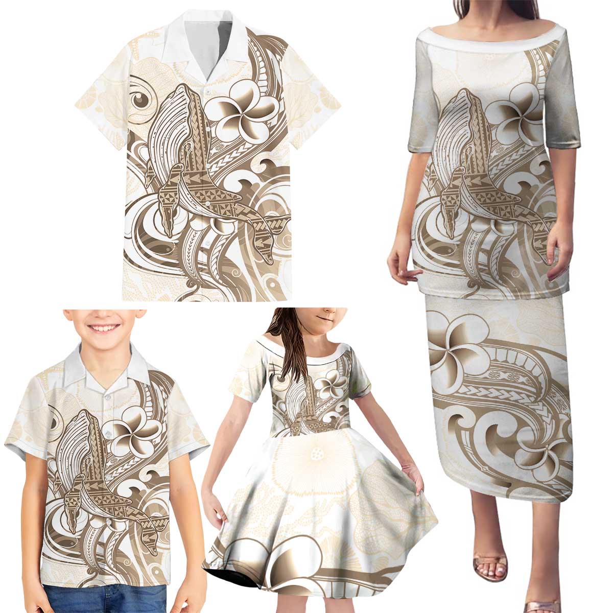 Brown Hawaii Humpback Whale Family Matching Puletasi and Hawaiian Shirt Polynesian Tribal Ocean Vibes LT14 - Polynesian Pride