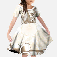 Brown Hawaii Humpback Whale Kid Short Sleeve Dress Polynesian Tribal Ocean Vibes