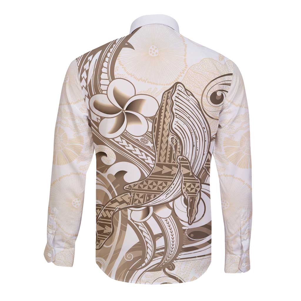 Brown Hawaii Humpback Whale Long Sleeve Button Shirt Polynesian Tribal Ocean Vibes