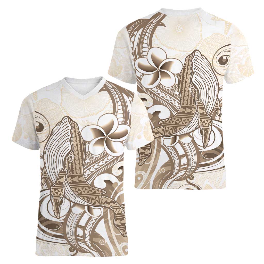 Brown Hawaii Humpback Whale Women V-Neck T-Shirt Polynesian Tribal Ocean Vibes LT14 - Polynesian Pride
