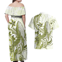 Lime Green Hawaii Couples Matching Off Shoulder Maxi Dress and Hawaiian Shirt Humpback Whale Tattoo Polynesian Tribal Ocean Vibes LT14 - Polynesian Pride