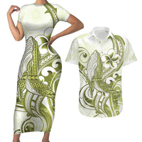 Lime Green Hawaii Couples Matching Short Sleeve Bodycon Dress and Hawaiian Shirt Humpback Whale Tattoo Polynesian Tribal Ocean Vibes LT14 Lime Green - Polynesian Pride