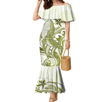 Lime Green Hawaii Family Matching Mermaid Dress and Hawaiian Shirt Humpback Whale Tattoo Polynesian Tribal Ocean Vibes LT14 Mom's Dress Lime Green - Polynesian Pride
