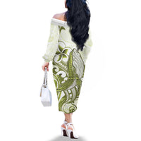 Lime Green Hawaii Family Matching Off The Shoulder Long Sleeve Dress and Hawaiian Shirt Humpback Whale Tattoo Polynesian Tribal Ocean Vibes