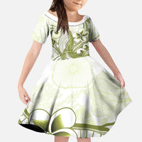 Lime Green Hawaii Family Matching Off Shoulder Maxi Dress and Hawaiian Shirt Humpback Whale Tattoo Polynesian Tribal Ocean Vibes LT14 Daughter's Dress Lime Green - Polynesian Pride