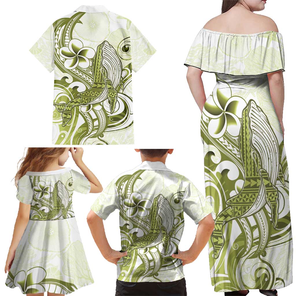 Lime Green Hawaii Family Matching Off Shoulder Maxi Dress and Hawaiian Shirt Humpback Whale Tattoo Polynesian Tribal Ocean Vibes LT14 - Polynesian Pride