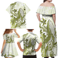Lime Green Hawaii Family Matching Off Shoulder Maxi Dress and Hawaiian Shirt Humpback Whale Tattoo Polynesian Tribal Ocean Vibes LT14 - Polynesian Pride