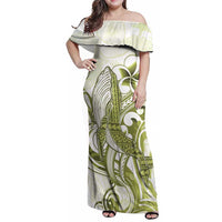 Lime Green Hawaii Family Matching Off Shoulder Maxi Dress and Hawaiian Shirt Humpback Whale Tattoo Polynesian Tribal Ocean Vibes LT14 Mom's Dress Lime Green - Polynesian Pride