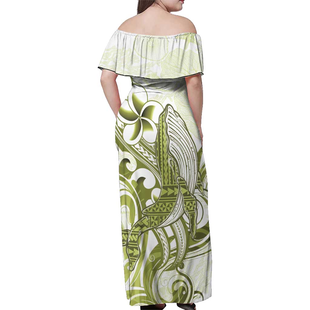 Lime Green Hawaii Family Matching Off Shoulder Maxi Dress and Hawaiian Shirt Humpback Whale Tattoo Polynesian Tribal Ocean Vibes LT14 - Polynesian Pride