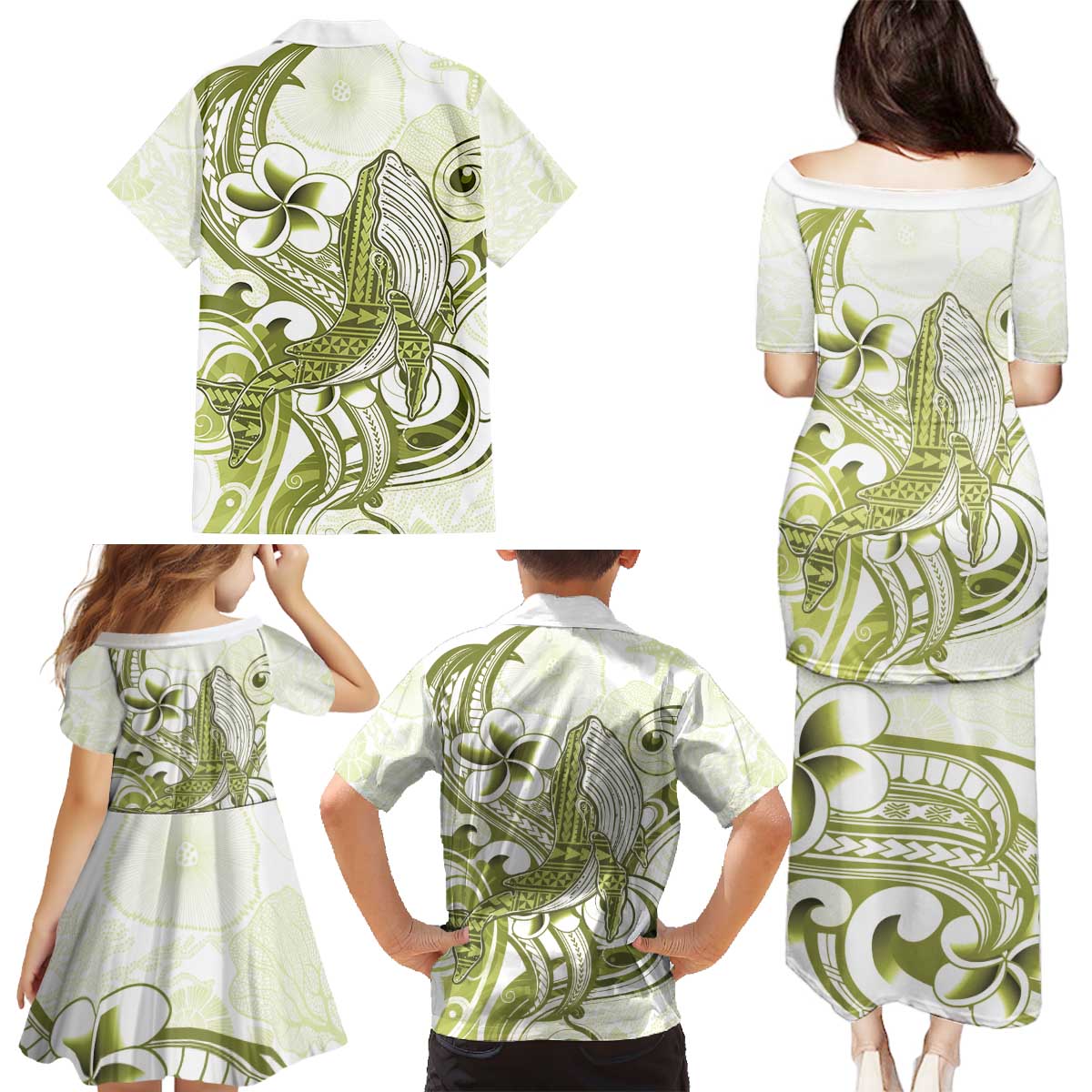 Lime Green Hawaii Family Matching Puletasi and Hawaiian Shirt Humpback Whale Tattoo Polynesian Tribal Ocean Vibes LT14 - Polynesian Pride