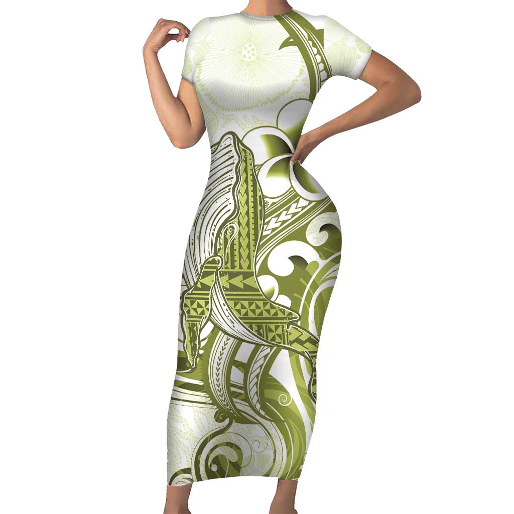 Lime Green Hawaii Family Matching Short Sleeve Bodycon Dress and Hawaiian Shirt Humpback Whale Tattoo Polynesian Tribal Ocean Vibes