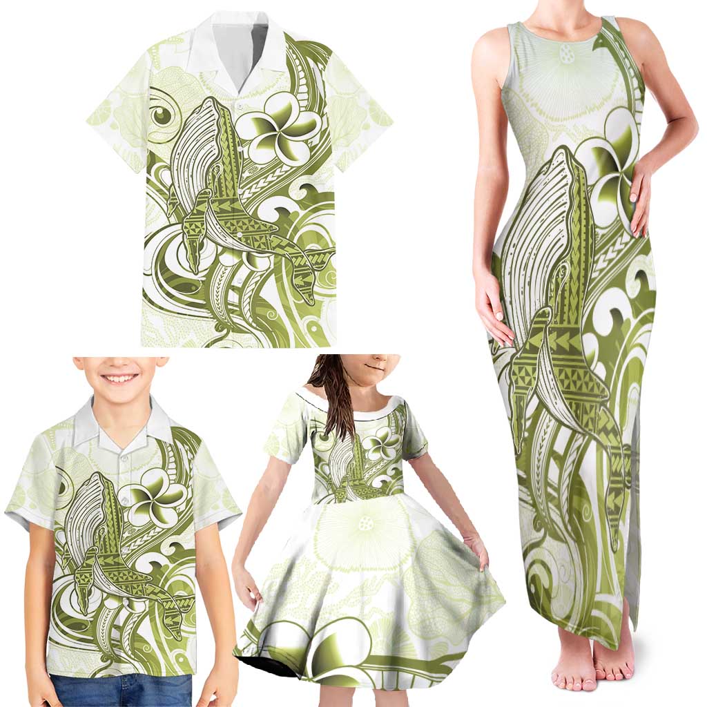 Lime Green Hawaii Family Matching Tank Maxi Dress and Hawaiian Shirt Humpback Whale Tattoo Polynesian Tribal Ocean Vibes