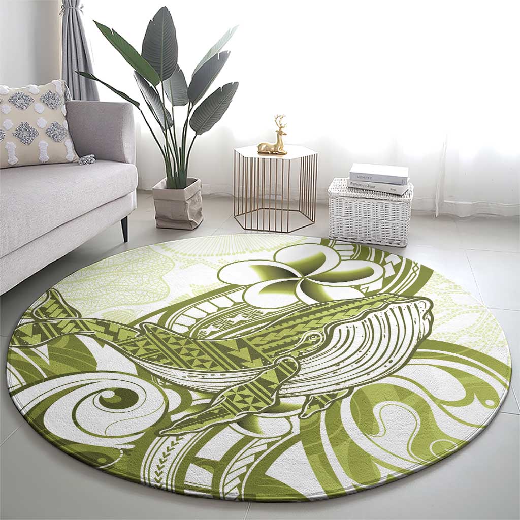 Lime Green Hawaii Round Carpet Humpback Whale Tattoo Polynesian Tribal Ocean Vibes LT14 - Polynesian Pride