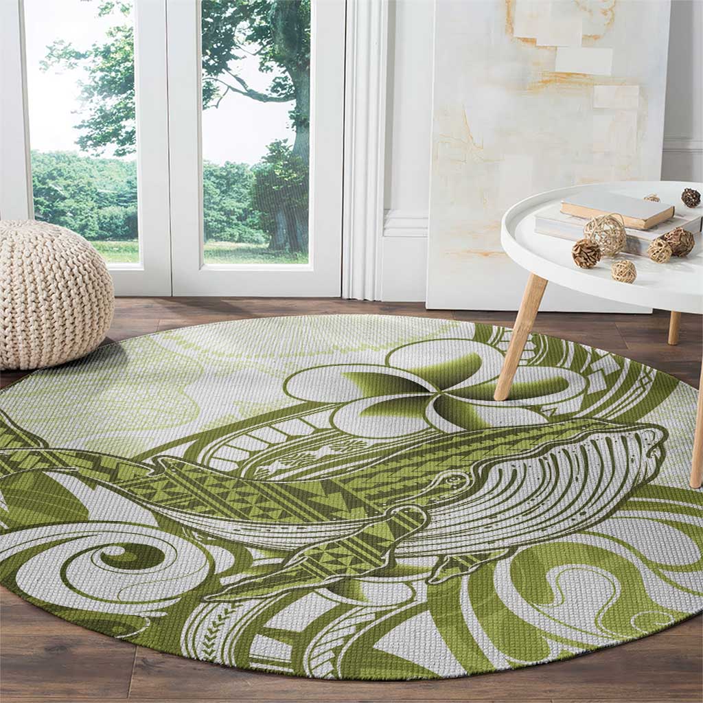 Lime Green Hawaii Round Carpet Humpback Whale Tattoo Polynesian Tribal Ocean Vibes LT14 - Polynesian Pride