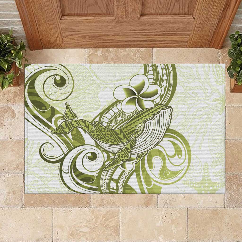 Lime Green Hawaii Rubber Doormat Humpback Whale Tattoo Polynesian Tribal Ocean Vibes