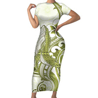 Lime Green Hawaii Short Sleeve Bodycon Dress Humpback Whale Tattoo Polynesian Tribal Ocean Vibes LT14 Long Dress Lime Green - Polynesian Pride