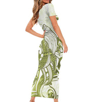 Lime Green Hawaii Short Sleeve Bodycon Dress Humpback Whale Tattoo Polynesian Tribal Ocean Vibes LT14 - Polynesian Pride