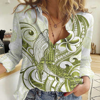 Lime Green Hawaii Women Casual Shirt Humpback Whale Tattoo Polynesian Tribal Ocean Vibes LT14 Female Lime Green - Polynesian Pride