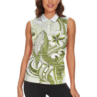 Lime Green Hawaii Women Sleeveless Polo Shirt Humpback Whale Tattoo Polynesian Tribal Ocean Vibes LT14 - Polynesian Pride