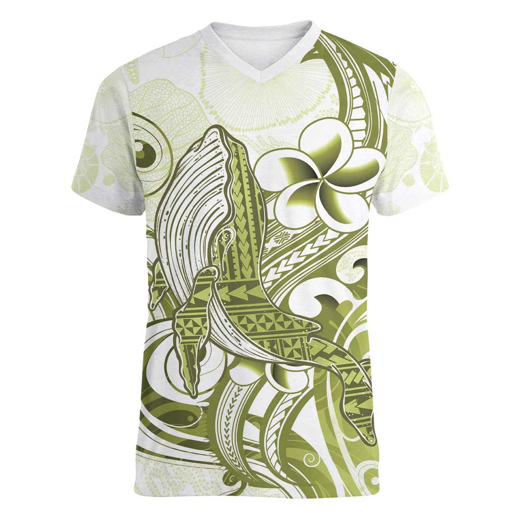 Lime Green Hawaii Women V-Neck T-Shirt Humpback Whale Tattoo Polynesian Tribal Ocean Vibes LT14 Female Lime Green - Polynesian Pride