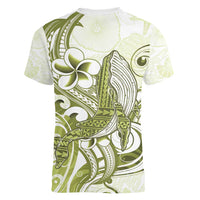 Lime Green Hawaii Women V-Neck T-Shirt Humpback Whale Tattoo Polynesian Tribal Ocean Vibes LT14 - Polynesian Pride
