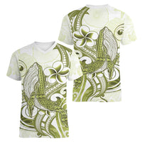 Lime Green Hawaii Women V-Neck T-Shirt Humpback Whale Tattoo Polynesian Tribal Ocean Vibes LT14 - Polynesian Pride