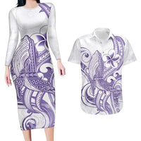 Purple Hawaii Couples Matching Long Sleeve Bodycon Dress and Hawaiian Shirt Humpback Whale Tattoo Polynesian Tribal Ocean Vibes LT14 Purple - Polynesian Pride