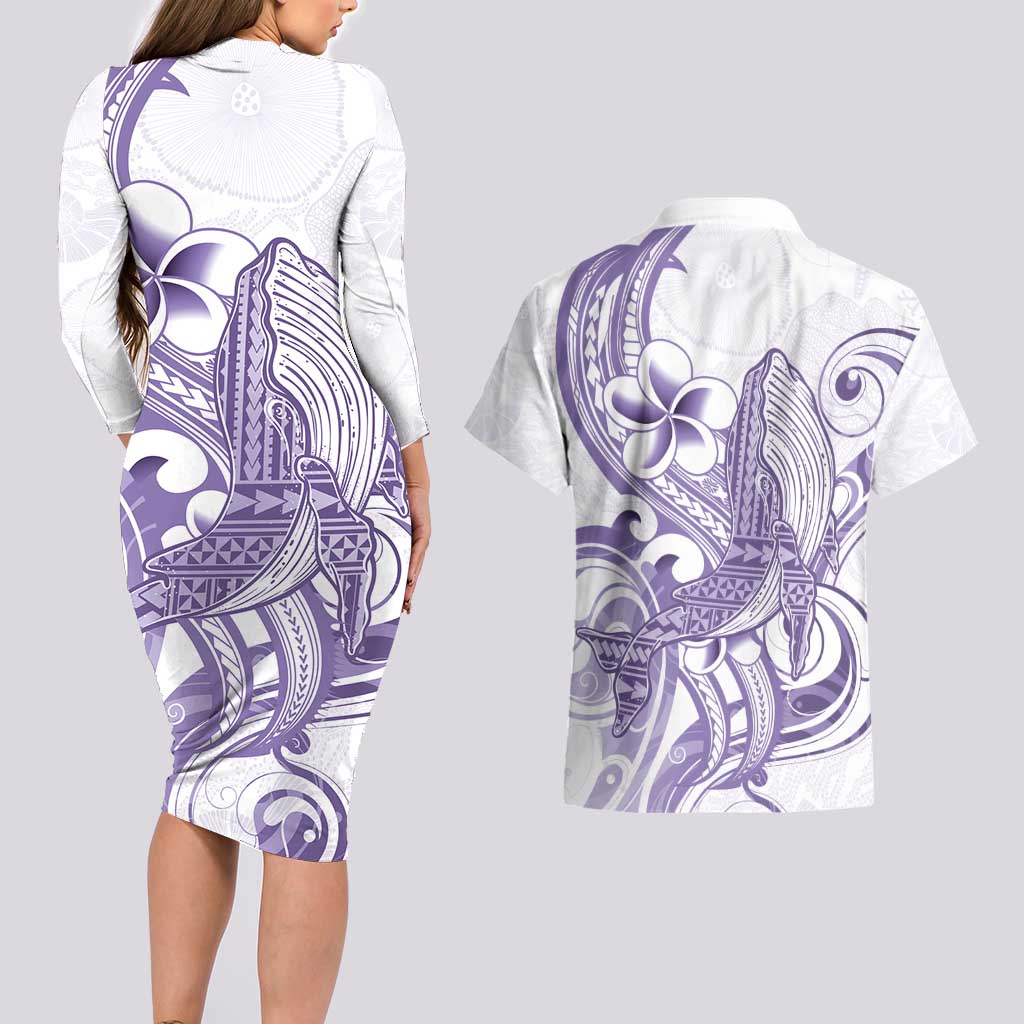 Purple Hawaii Couples Matching Long Sleeve Bodycon Dress and Hawaiian Shirt Humpback Whale Tattoo Polynesian Tribal Ocean Vibes LT14 - Polynesian Pride