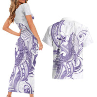 Purple Hawaii Couples Matching Short Sleeve Bodycon Dress and Hawaiian Shirt Humpback Whale Tattoo Polynesian Tribal Ocean Vibes LT14 - Polynesian Pride