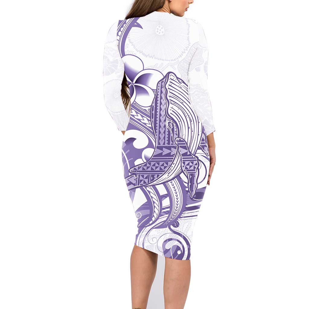 Purple Hawaii Family Matching Long Sleeve Bodycon Dress and Hawaiian Shirt Humpback Whale Tattoo Polynesian Tribal Ocean Vibes