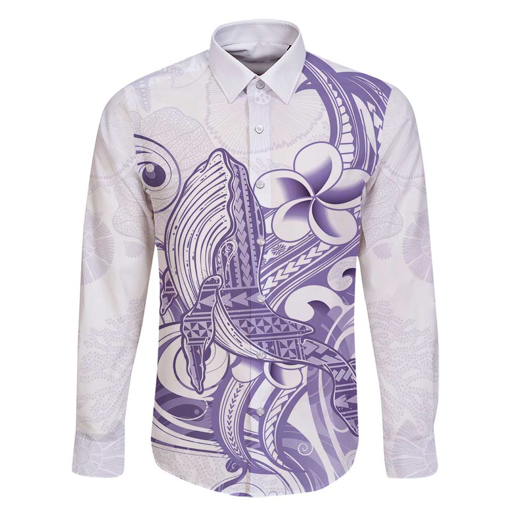 Purple Hawaii Family Matching Mermaid Dress and Hawaiian Shirt Humpback Whale Tattoo Polynesian Tribal Ocean Vibes LT14 Dad's Shirt - Long Sleeve Purple - Polynesian Pride