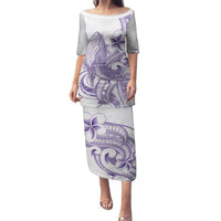 Purple Hawaii Family Matching Puletasi and Hawaiian Shirt Humpback Whale Tattoo Polynesian Tribal Ocean Vibes LT14 Mom's Dress Purple - Polynesian Pride
