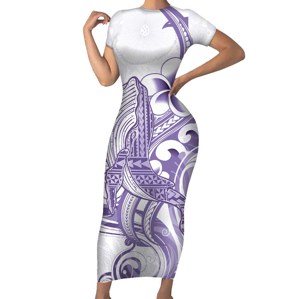 Purple Hawaii Family Matching Short Sleeve Bodycon Dress and Hawaiian Shirt Humpback Whale Tattoo Polynesian Tribal Ocean Vibes