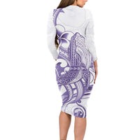 Purple Hawaii Long Sleeve Bodycon Dress Humpback Whale Tattoo Polynesian Tribal Ocean Vibes LT14 - Polynesian Pride