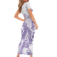 Purple Hawaii Short Sleeve Bodycon Dress Humpback Whale Tattoo Polynesian Tribal Ocean Vibes LT14 - Polynesian Pride