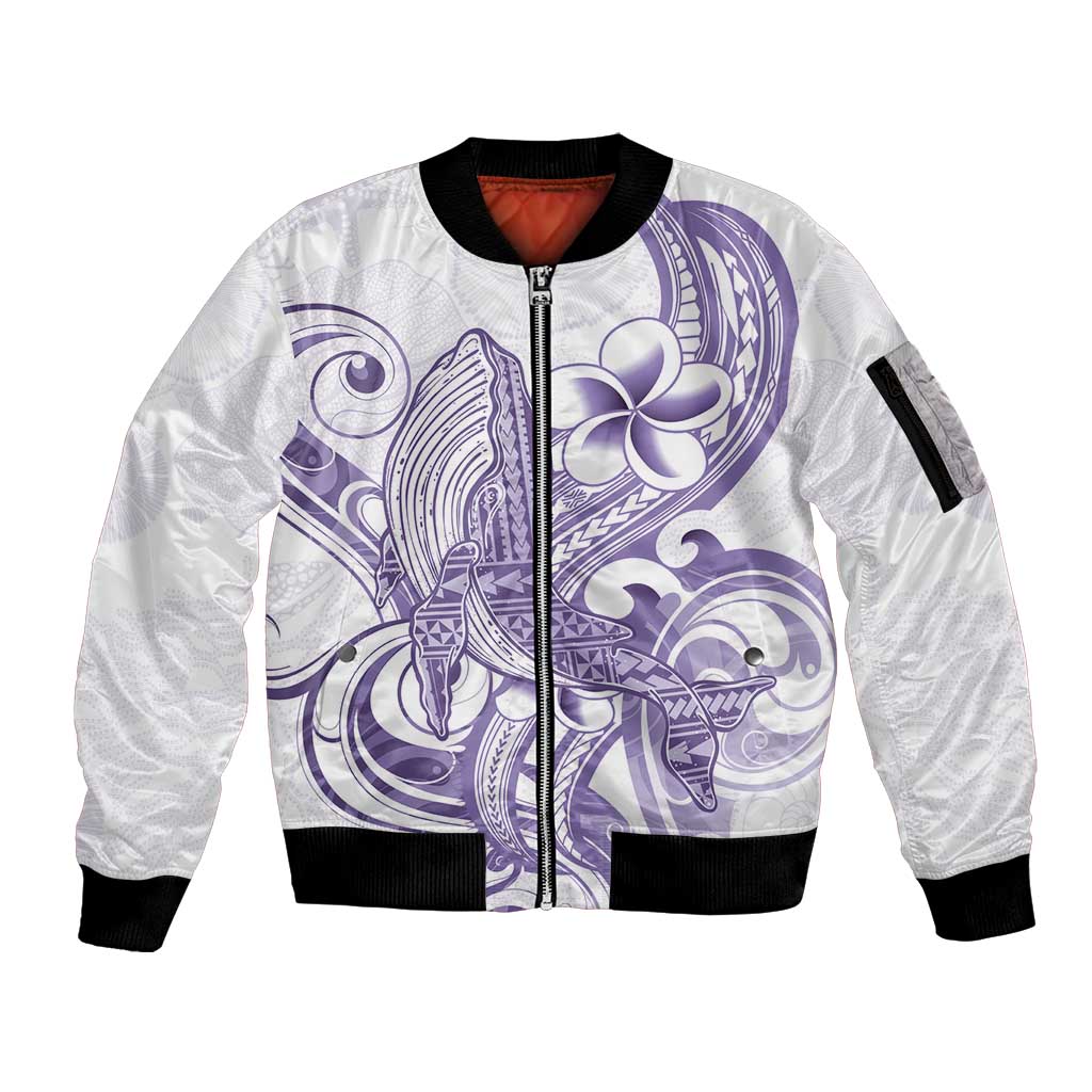 Purple Hawaii Sleeve Zip Bomber Jacket Humpback Whale Tattoo Polynesian Tribal Ocean Vibes LT14 Unisex Purple - Polynesian Pride