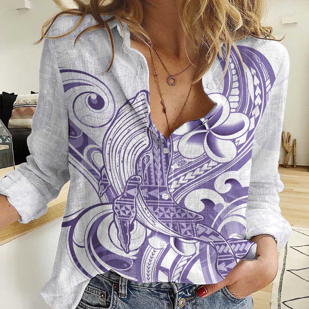 Purple Hawaii Women Casual Shirt Humpback Whale Tattoo Polynesian Tribal Ocean Vibes LT14 Female Purple - Polynesian Pride