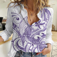 Purple Hawaii Women Casual Shirt Humpback Whale Tattoo Polynesian Tribal Ocean Vibes LT14 Female Purple - Polynesian Pride