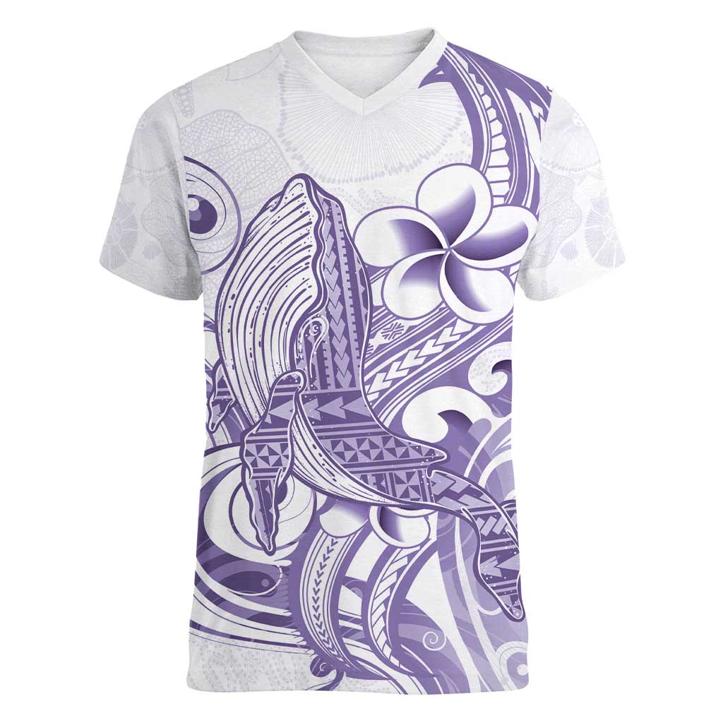 Purple Hawaii Women V-Neck T-Shirt Humpback Whale Tattoo Polynesian Tribal Ocean Vibes LT14 Female Purple - Polynesian Pride