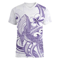 Purple Hawaii Women V-Neck T-Shirt Humpback Whale Tattoo Polynesian Tribal Ocean Vibes LT14 Female Purple - Polynesian Pride