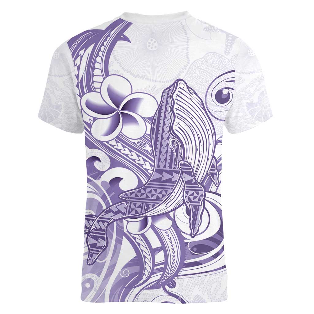 Purple Hawaii Women V-Neck T-Shirt Humpback Whale Tattoo Polynesian Tribal Ocean Vibes LT14 - Polynesian Pride