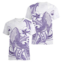 Purple Hawaii Women V-Neck T-Shirt Humpback Whale Tattoo Polynesian Tribal Ocean Vibes LT14 - Polynesian Pride